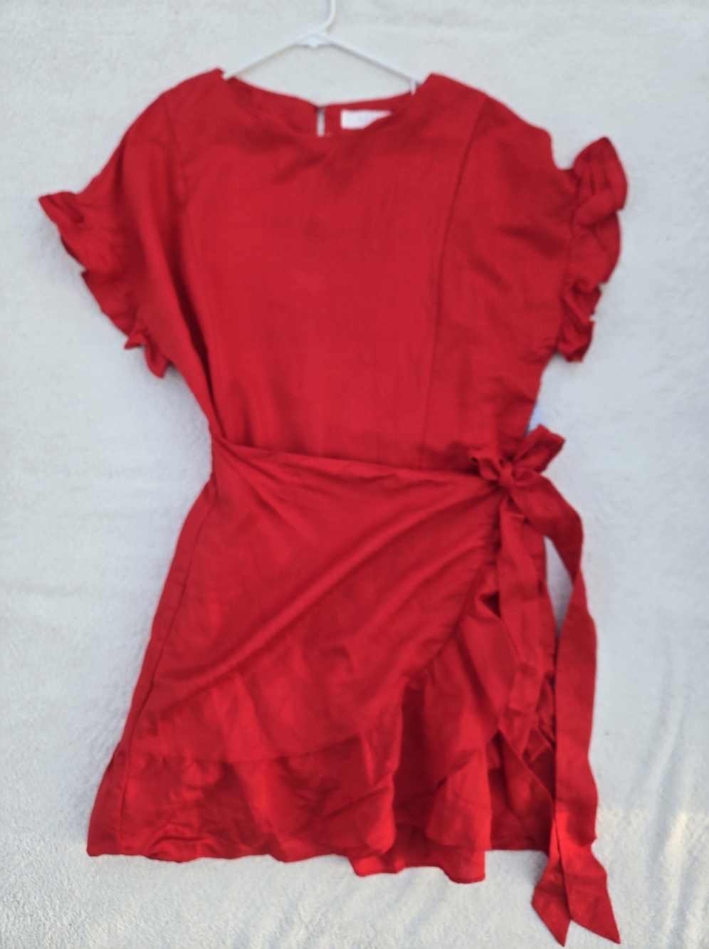 NWT ASTR the Label Red Ruffle Wrap Mini Dress - Ramie Rayon Blend - Sz XL